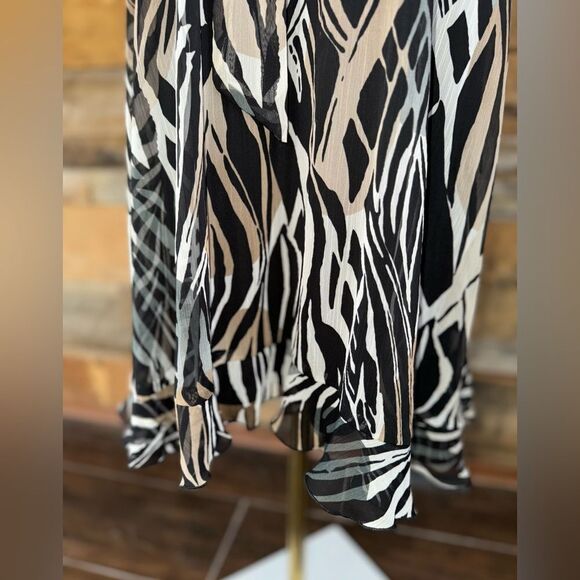 MSK Zebra Animal Print Sheer A-Line tie Dress black liner - Picture 7 of 10